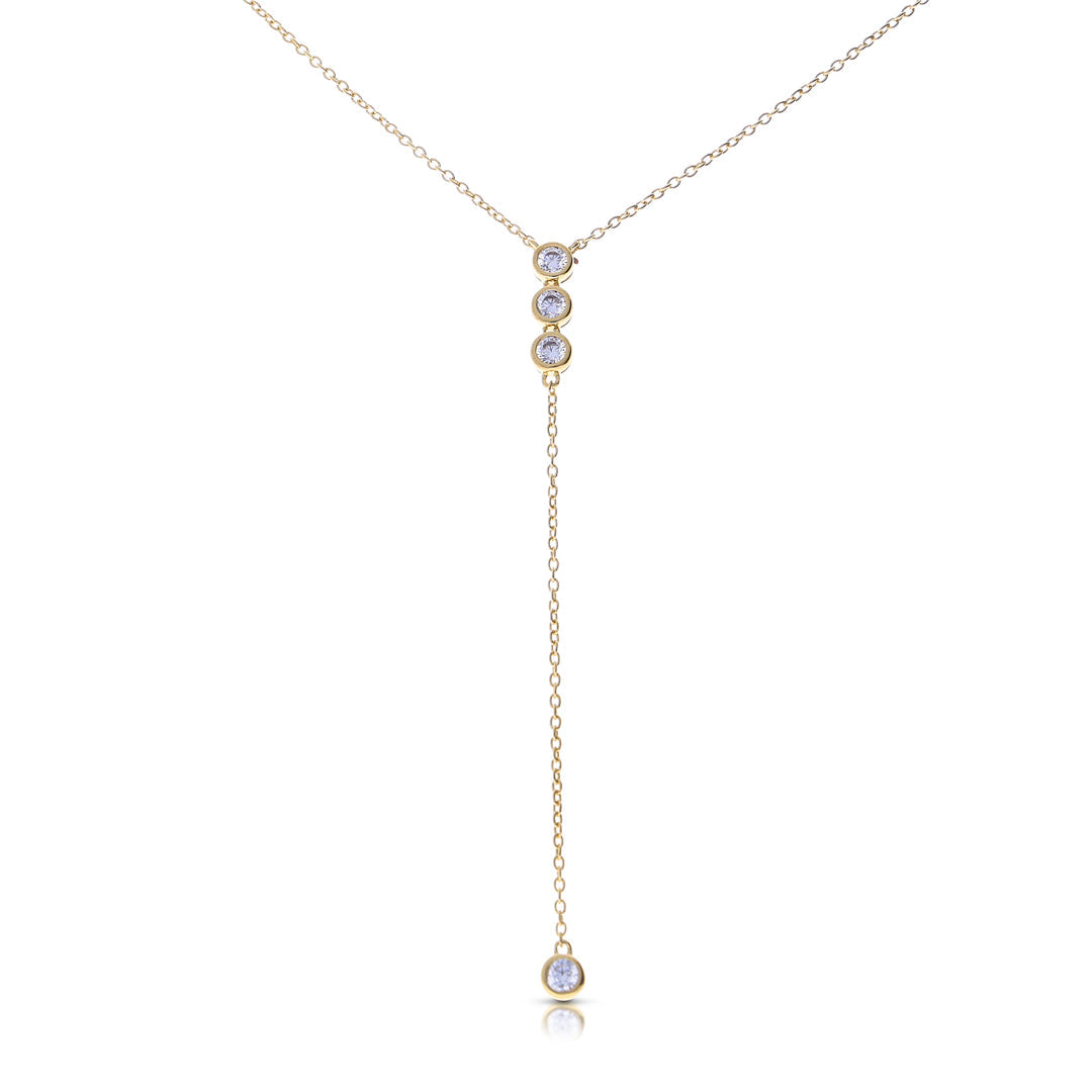 Gecko Jewellery Sterling Silver Y Drop Necklace with Zirconia Stones