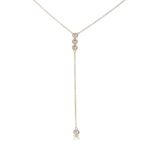 Gecko Jewellery Sterling Silver Y Drop Necklace with Zirconia Stones