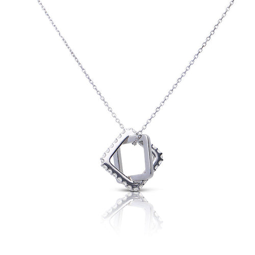 Gecko Jewellery Interlinked Pave and Plain Zirconia Square Necklace