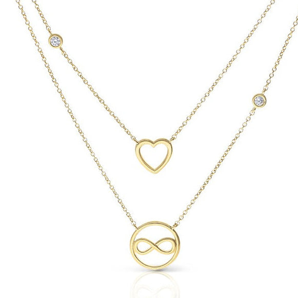 Gecko Jewellery Infinity Heart Double Necklace – Yellow Gold Plated