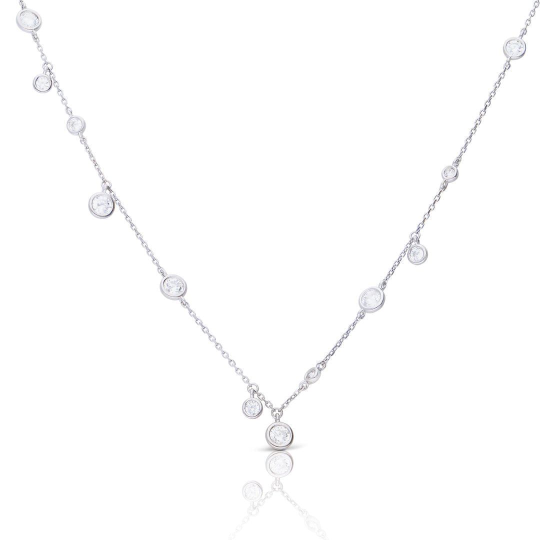 Gecko Jewellery Bezel Set Zirconia Station Necklace in Silver & Gold