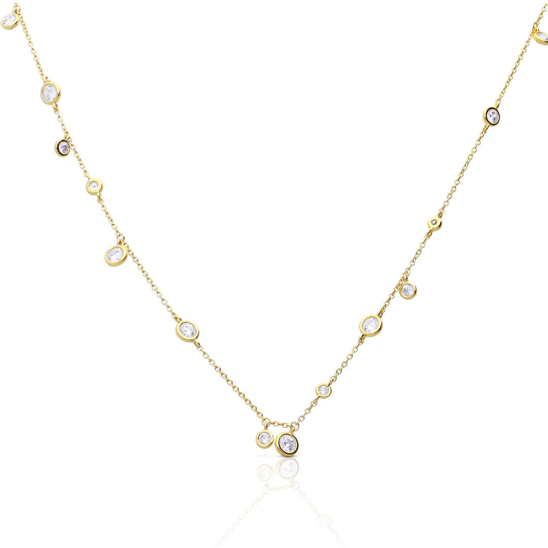 Gecko Jewellery Bezel Set Zirconia Station Necklace in Silver & Gold