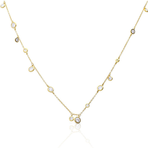 Gecko Jewellery Bezel Set Zirconia Station Necklace in Silver & Gold