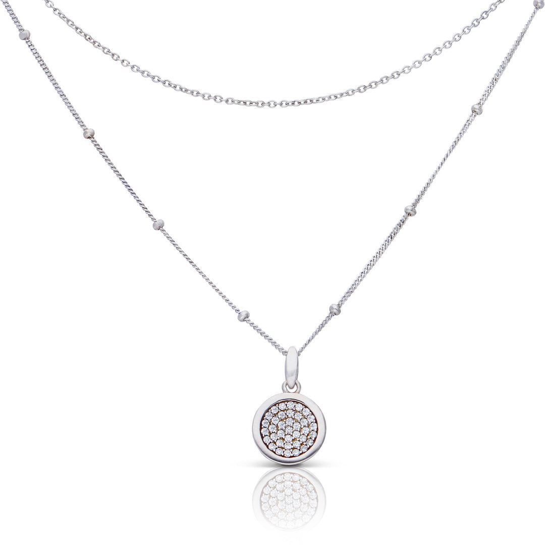 Gecko Jewellery Sterling Silver Layered Ball Chain Zirconia Necklace