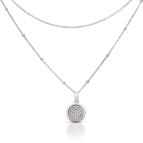 Gecko Jewellery Sterling Silver Layered Ball Chain Zirconia Necklace
