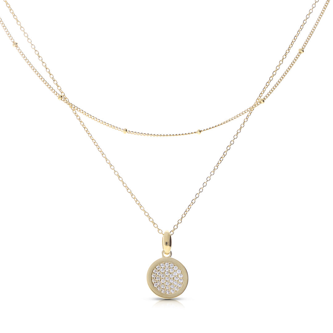 Gecko Jewellery Sterling Silver Layered Ball Chain Zirconia Necklace
