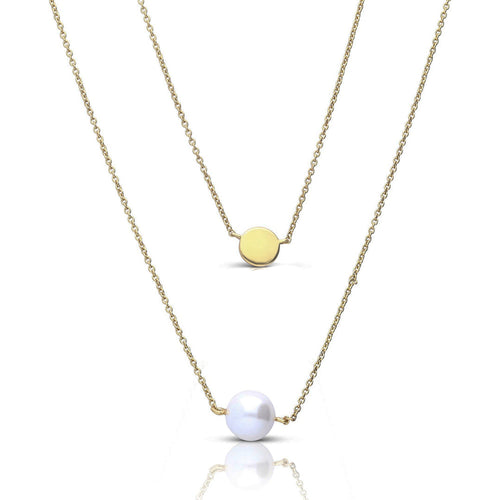 Diamonfire Double Chain Necklace with Shell Pearl in Silver & Gold