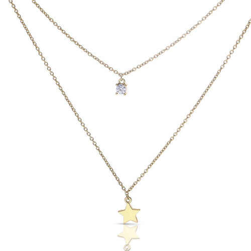 Gecko Jewellery Star and Zirconia Double Chain Necklace in Silver