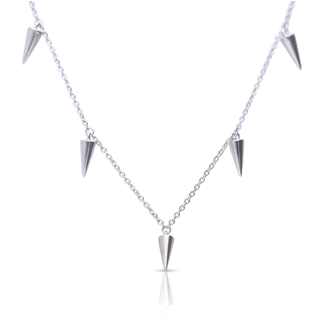 Gecko Jewellery Plain Spiked Station Necklace in Silver & Yellow Gold