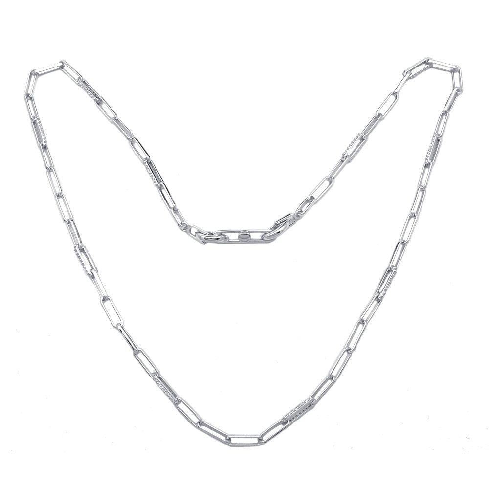 Gecko Jewellery Sterling Silver Pave Zirconia Link Chain Necklace