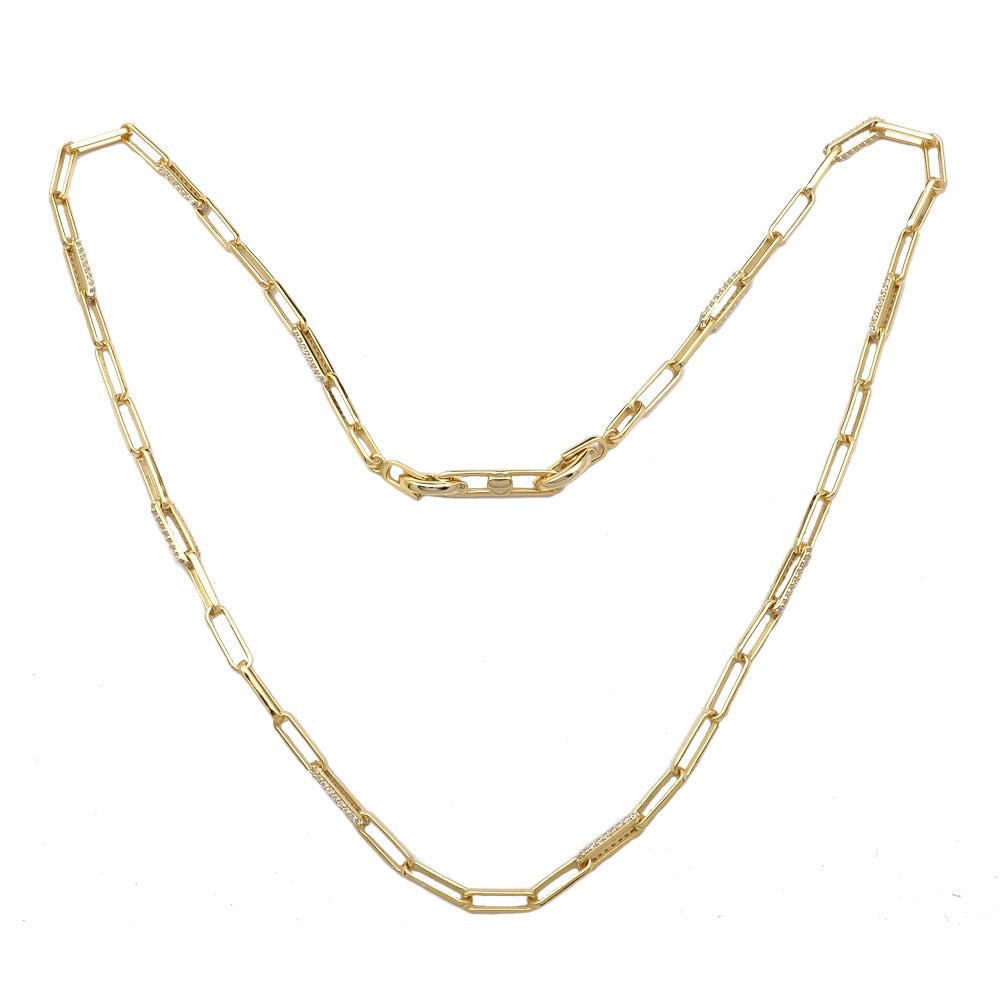 Gecko Jewellery Sterling Silver Pave Zirconia Link Chain Necklace