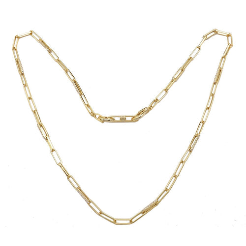 Gecko Jewellery Sterling Silver Pave Zirconia Link Chain Necklace