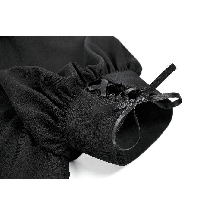 Dark in Love Gothic Lace Square-Neck Puff Sleeve Dress – Black