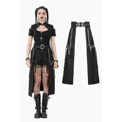 Dark in Love Chain Belt Layered Goth Skirt - Black Polyester Punk