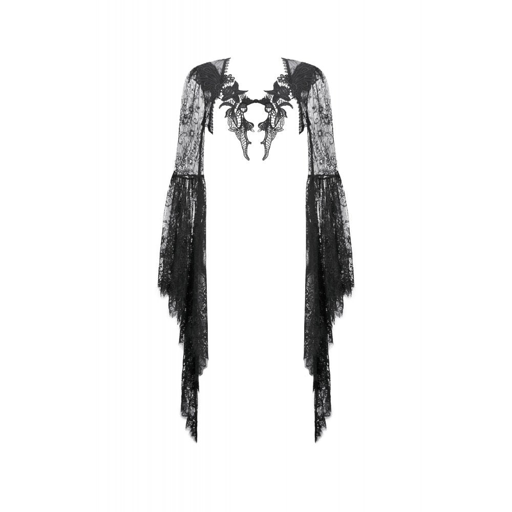 Dark In Love Gothic Lace Bell Sleeve Cape – Dragon Embroidery