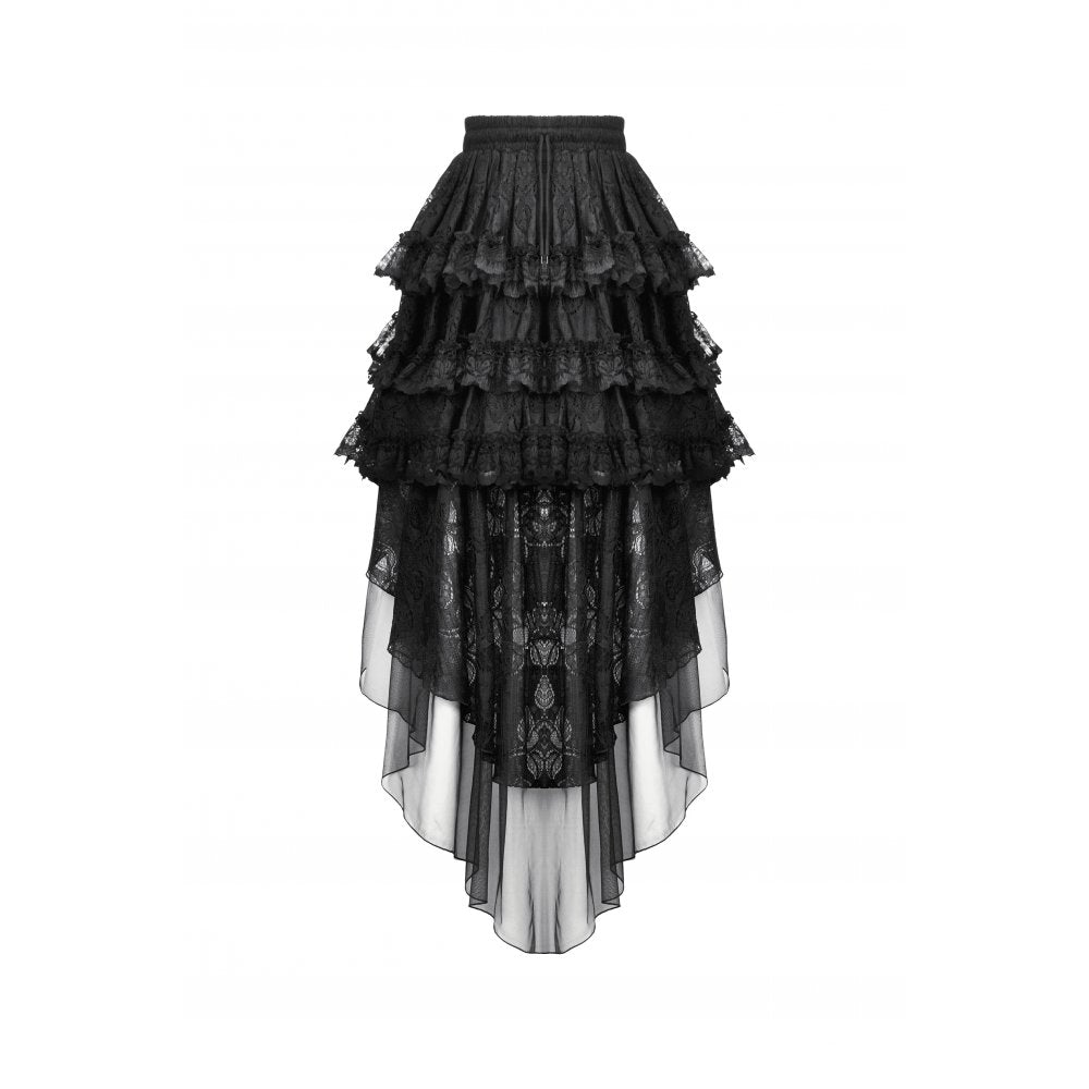 Dark in Love Belladonna Black Tiered Lace High-Low Goth Skirt