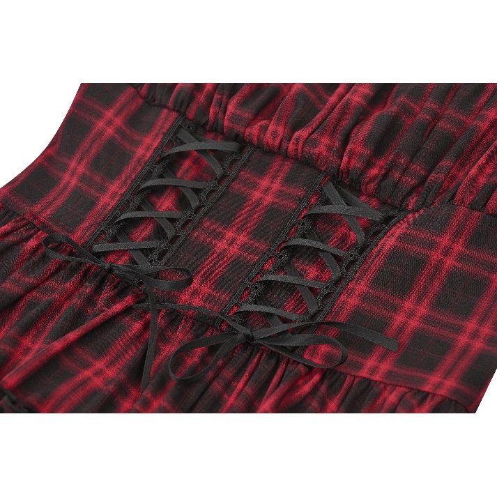 Dark in Love Morrigan Red Tartan Lace-Up Gothic Mini Dress
