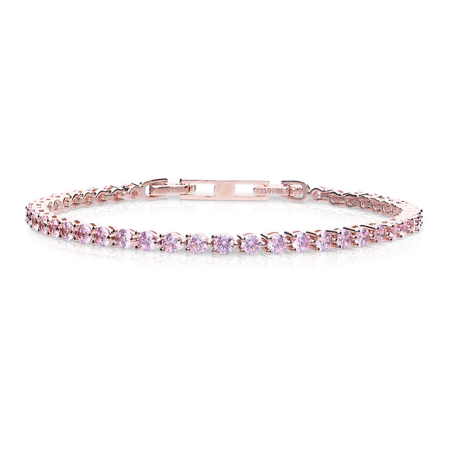 Pink Zirconia Tennis Bracelet | Rose Gold Plated Sterling Silver