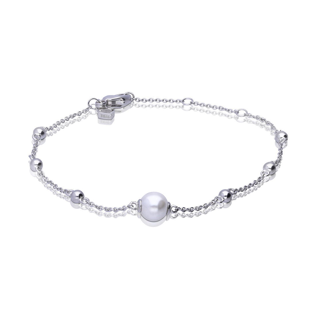 Gecko Jewellery Shell Pearl Ball Station Bracelet in Sterling Silver