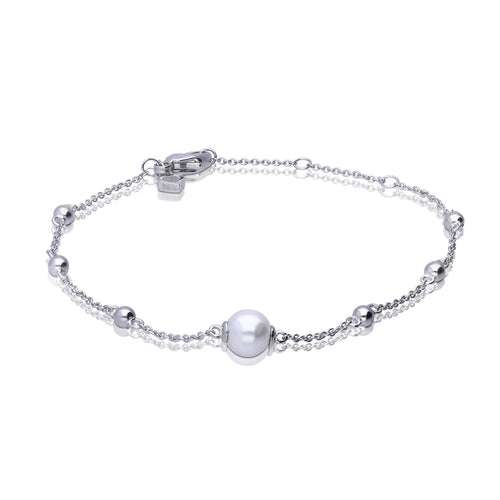 Gecko Jewellery Shell Pearl Ball Station Bracelet in Sterling Silver