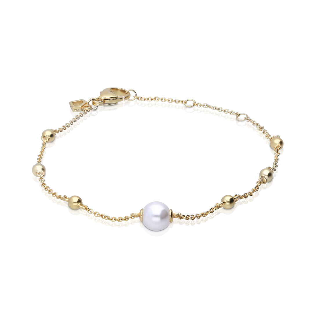 Gecko Jewellery Shell Pearl Ball Station Bracelet in Sterling Silver