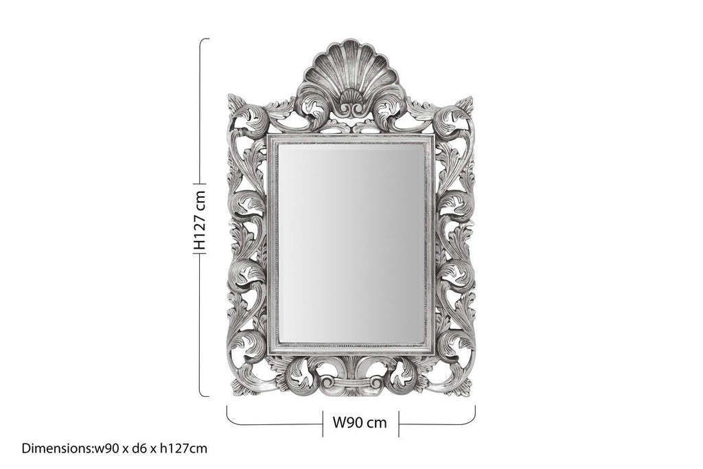 Orsina Corelli Silver Wall Mirror – Baroque Rectangular Polyresin Frame