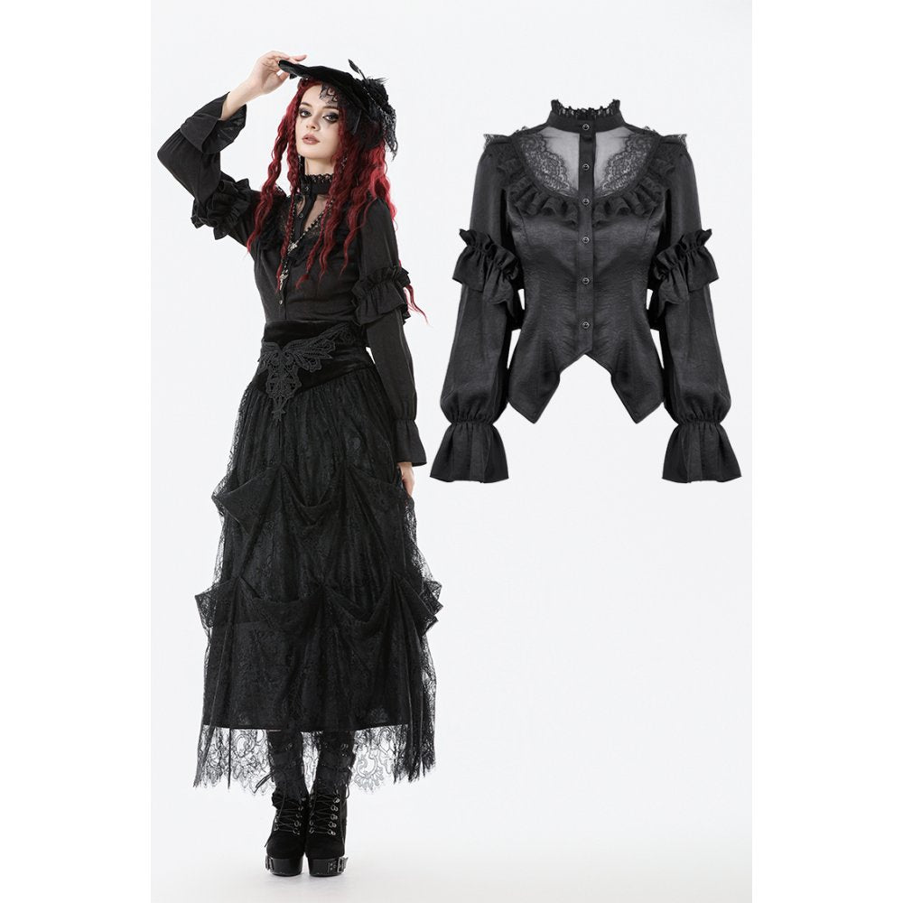 Dark in Love Bellatrix Frill Blouse – Black Victorian Gothic Top