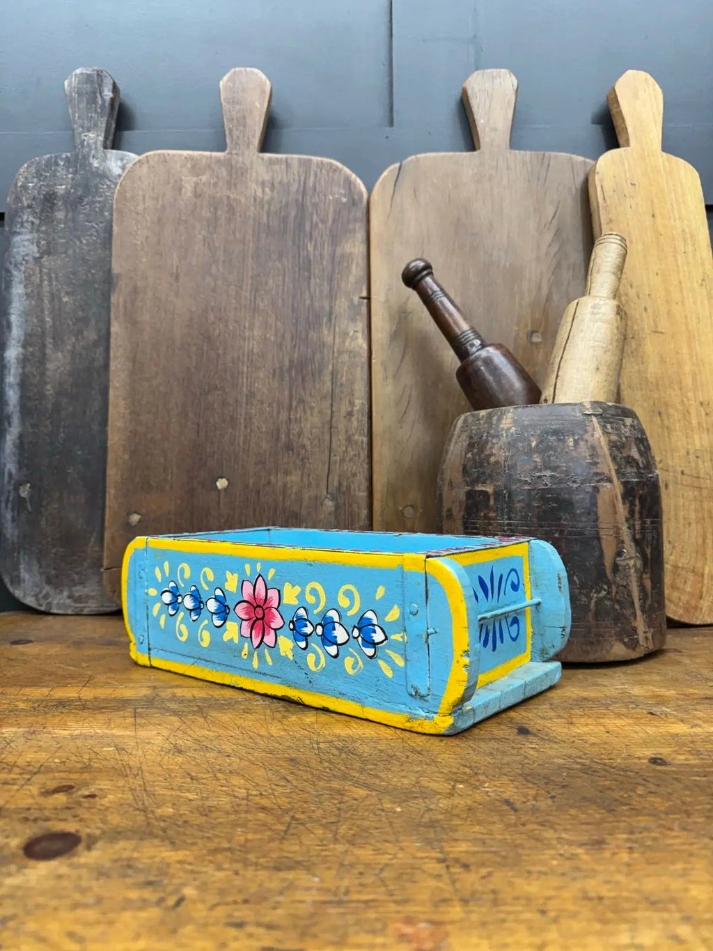 Rustic Warehouse Norfolk | Vintage Blue Wooden Brick Mould Planter