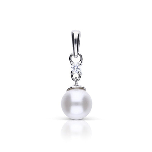 Gecko Jewellery Shell Pearl & Zirconia Drop Pendant in Sterling Silver
