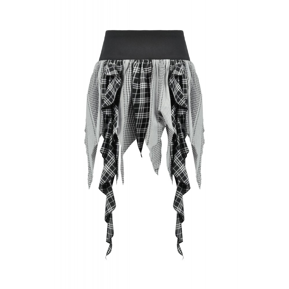 Dark in Love Morrigan Punk Skirt – Black and Grey Tartan Patchwork