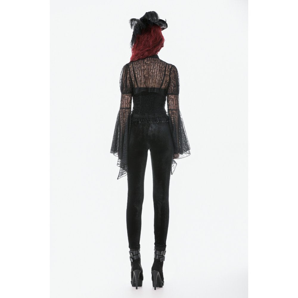 Dark in Love Gothic Velvet Mesh Patchwork Leggings – Slim Fit Trousers