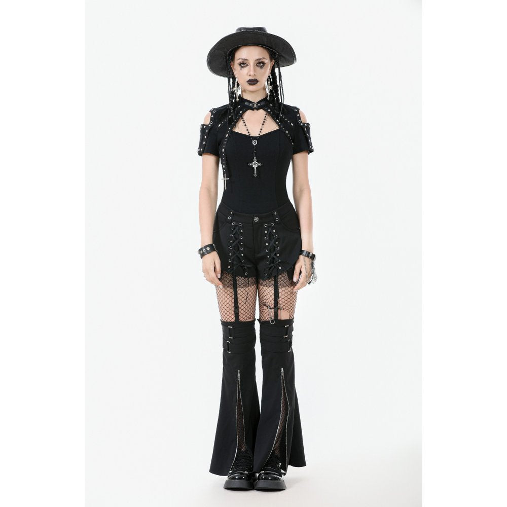 Dark in Love Seraphine Black Lace Off-Shoulder Goth Top with Cross
