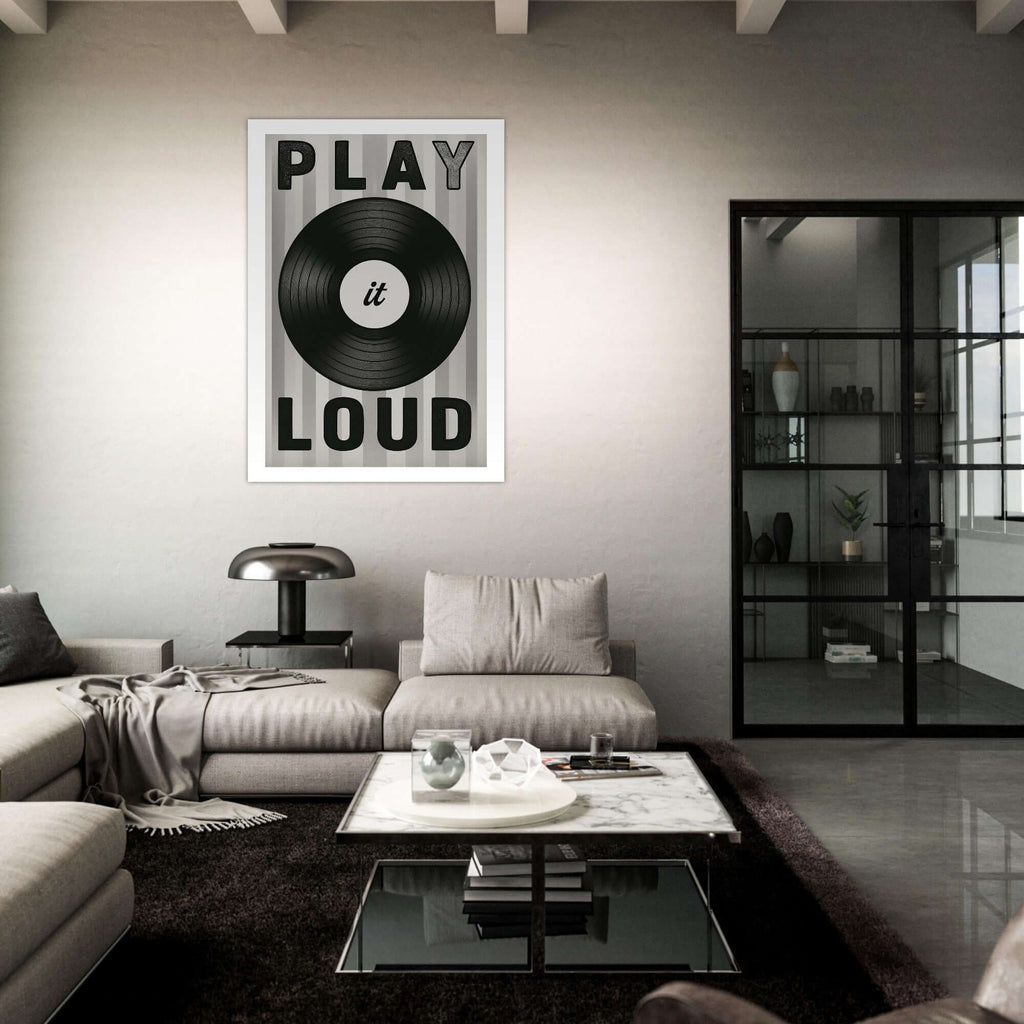 Play It Loud Vinyl Record Wall Art – Retro Music Poster for Studio & Home Decor