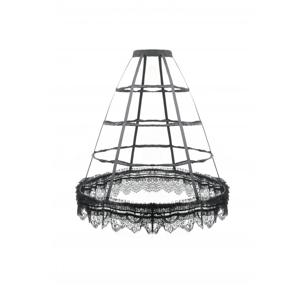 Dark in Love Gothic Hoop Cage Skirt with Lace Trim - Black