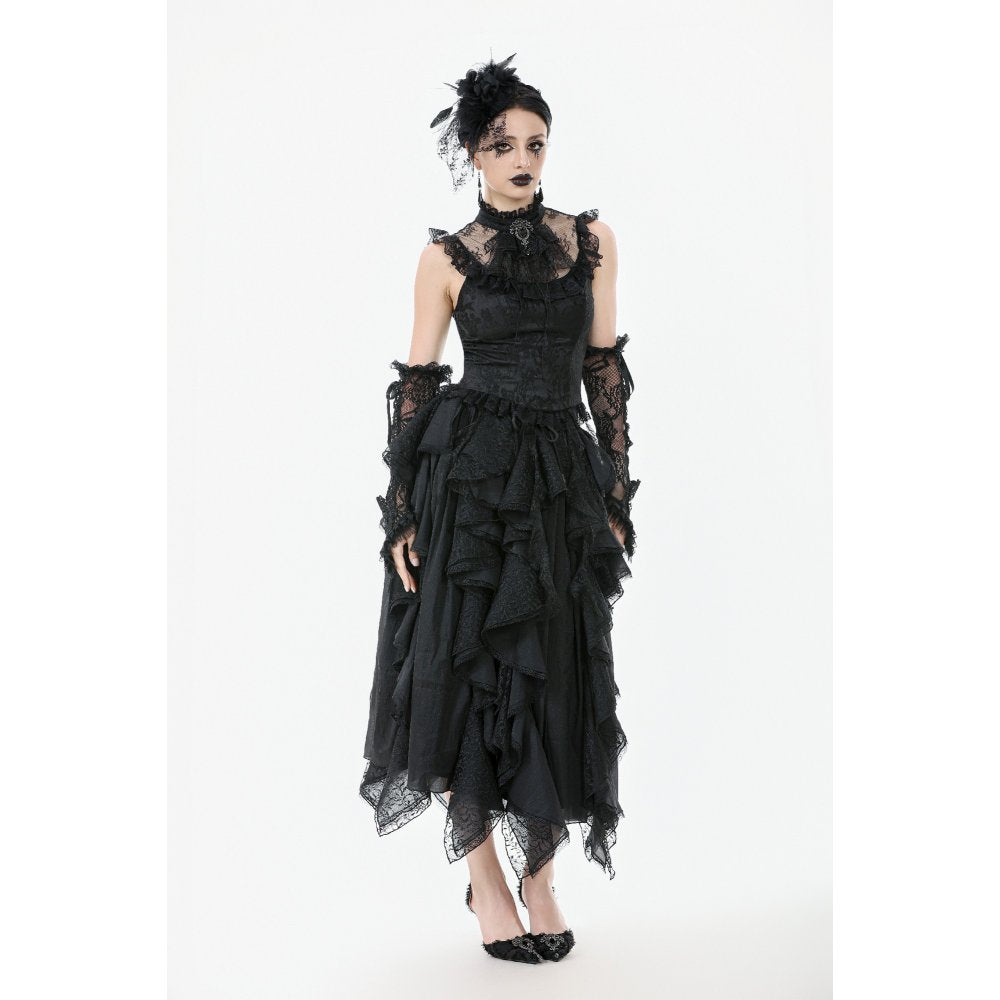 Dark in Love Seraphina Ruched Lace Goth Blouse - Black Satin