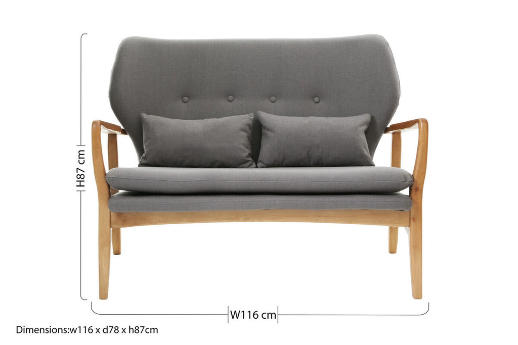 Orsina Stockholm 2-Seater Grey Sofa | Birchwood Frame Nordic Couch