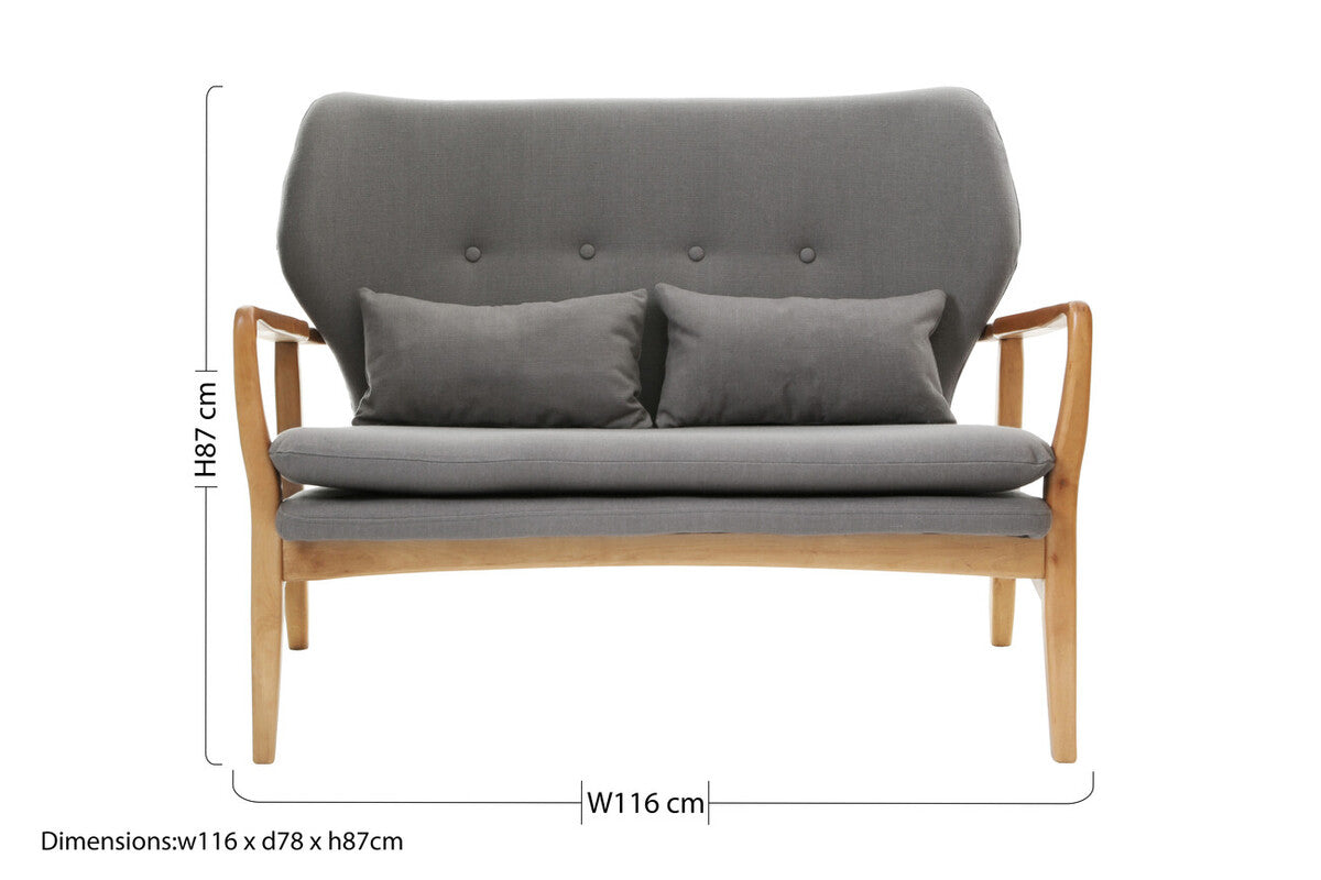 Orsina Stockholm 2-Seater Grey Sofa | Birchwood Frame Nordic Couch