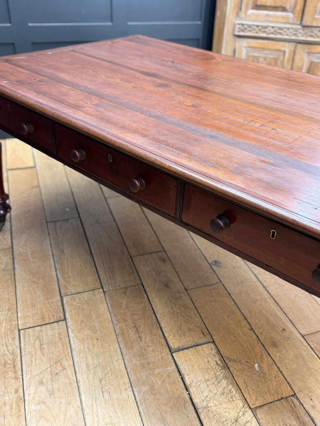 Antique Victorian Mahogany Library Table Desk Kitchen Dining Table With Drawers