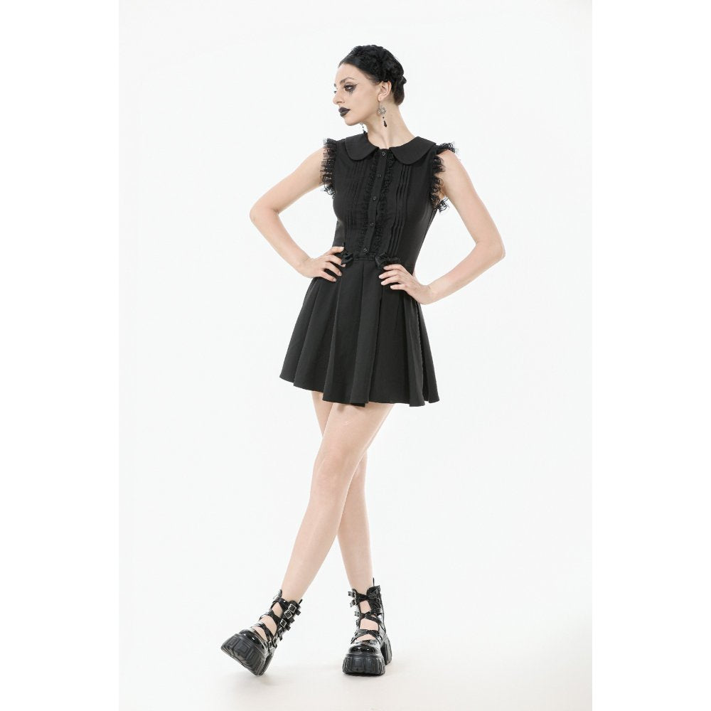 Dark In Love Gwendolyn Goth Mini Dress | Black Lace Panel A-Line