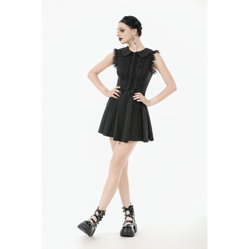 Dark In Love Gwendolyn Goth Mini Dress | Black Lace Panel A-Line