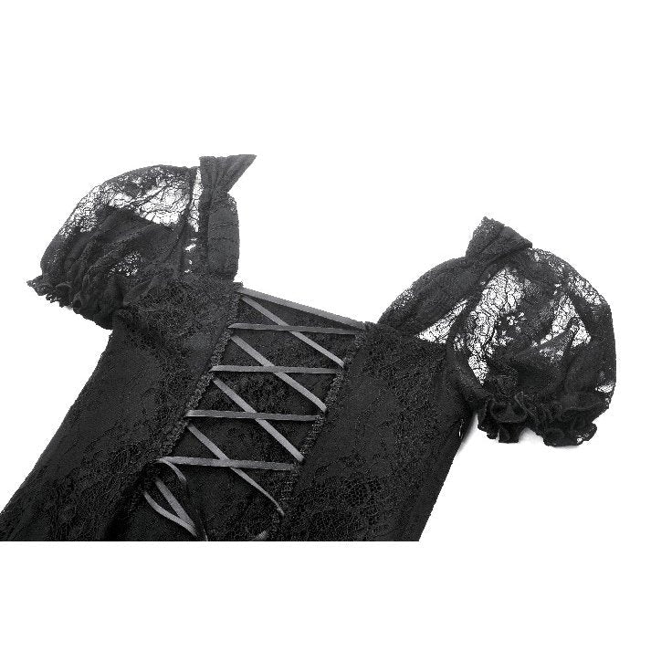 Dark in Love Morwenna Black Lace Gothic Maxi Dress with Train