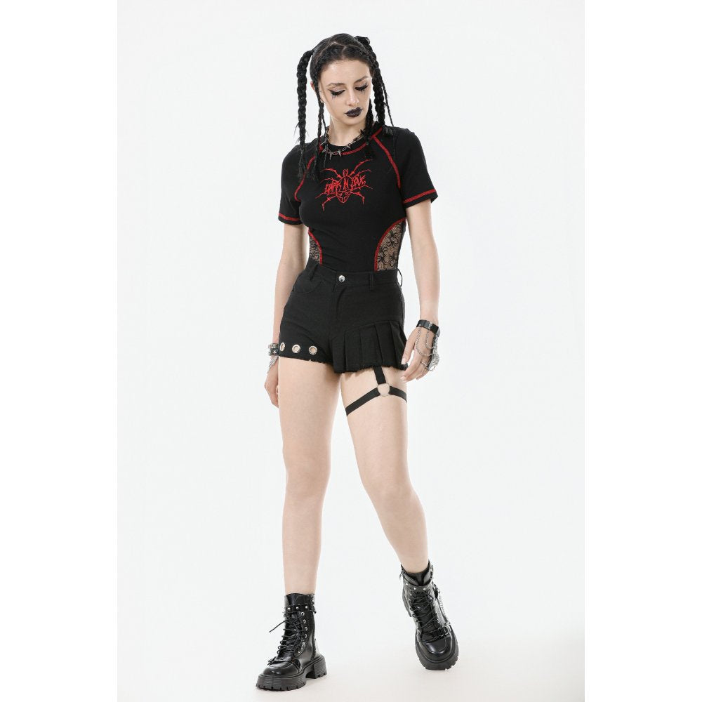 Dark in Love Gwen Black Pleated Garter Shorts – High-Waisted Goth
