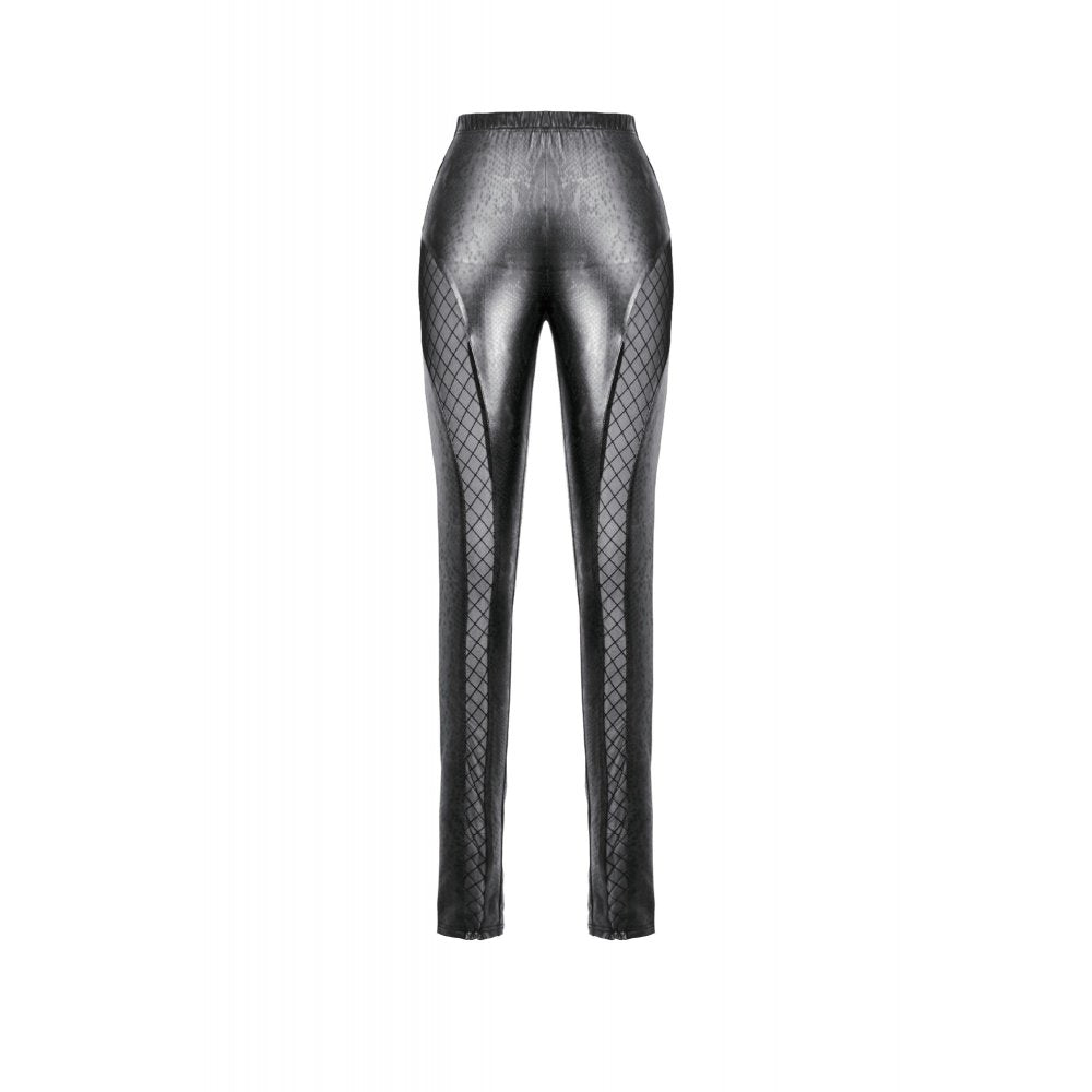 Dark in Love Serpentine Mesh Panel Leggings – Black Faux Leather
