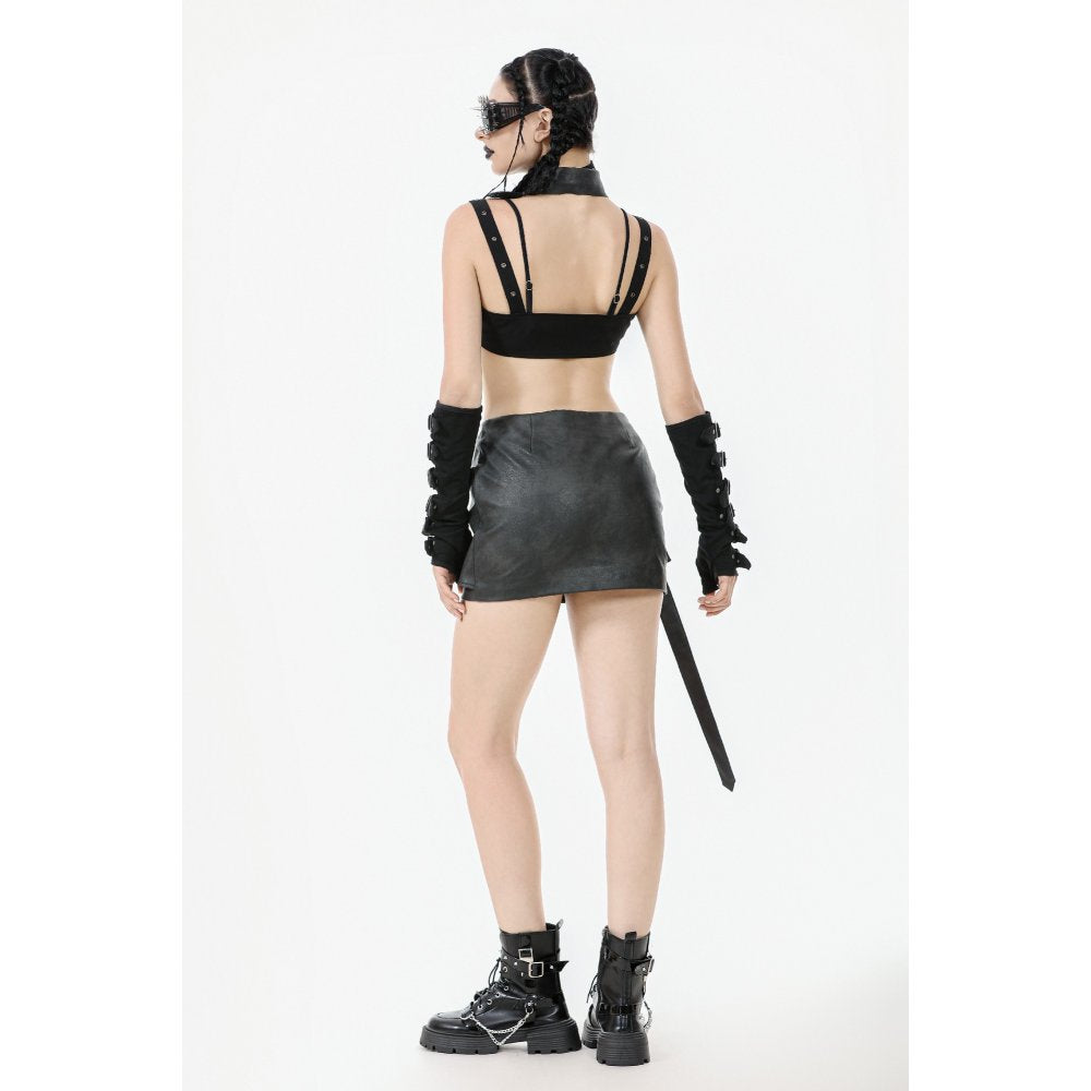 Dark in Love Evangeline Buckled Utility Crop Top - Black Goth Darkwear