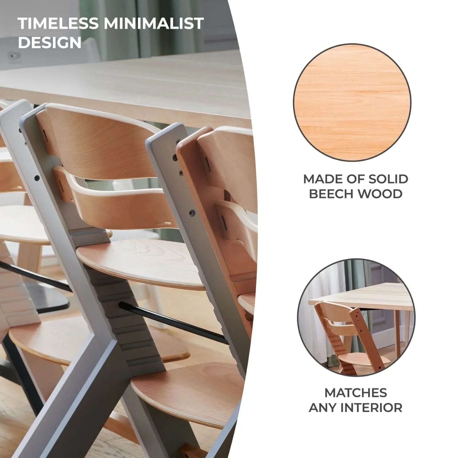 Kinderkraft Enock Wooden Highchair - Wooden Natural