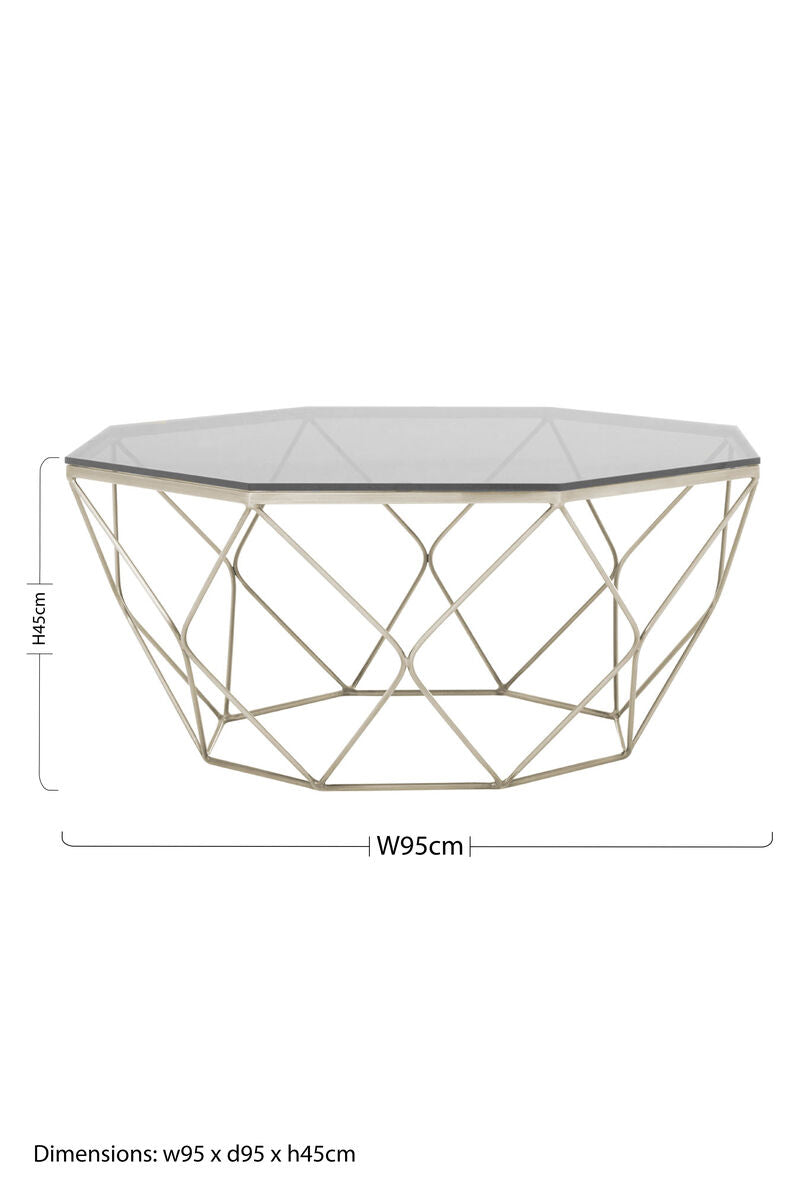 Orsina Allure Hexagon Coffee Table – Tempered Glass & Brushed Nickel
