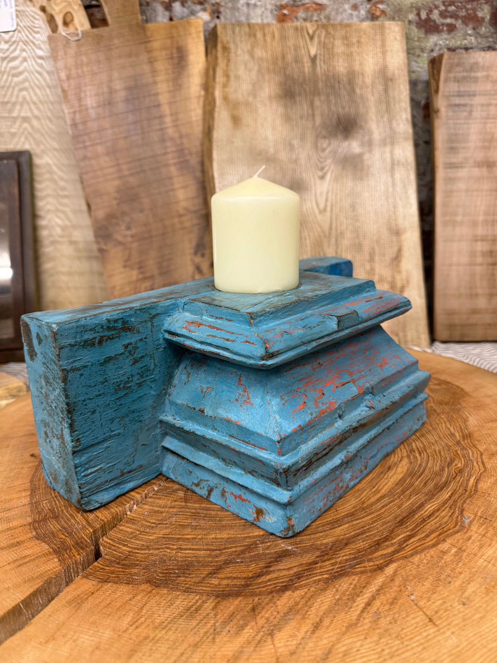 Rustic Warehouse Norfolk Reclaimed Wood Indian Pillar Candle Holder