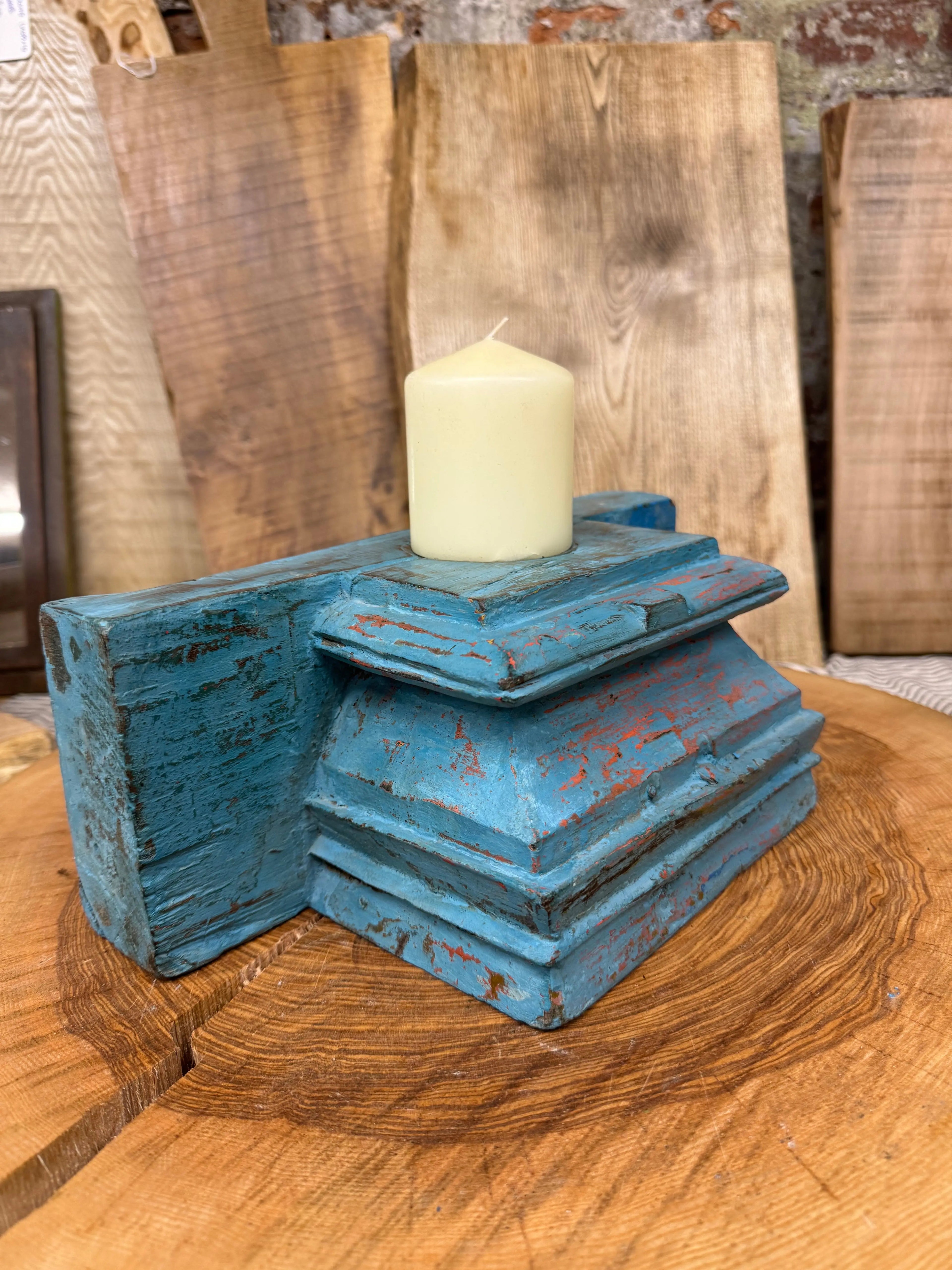 Rustic Warehouse Norfolk Reclaimed Wood Indian Pillar Candle Holder
