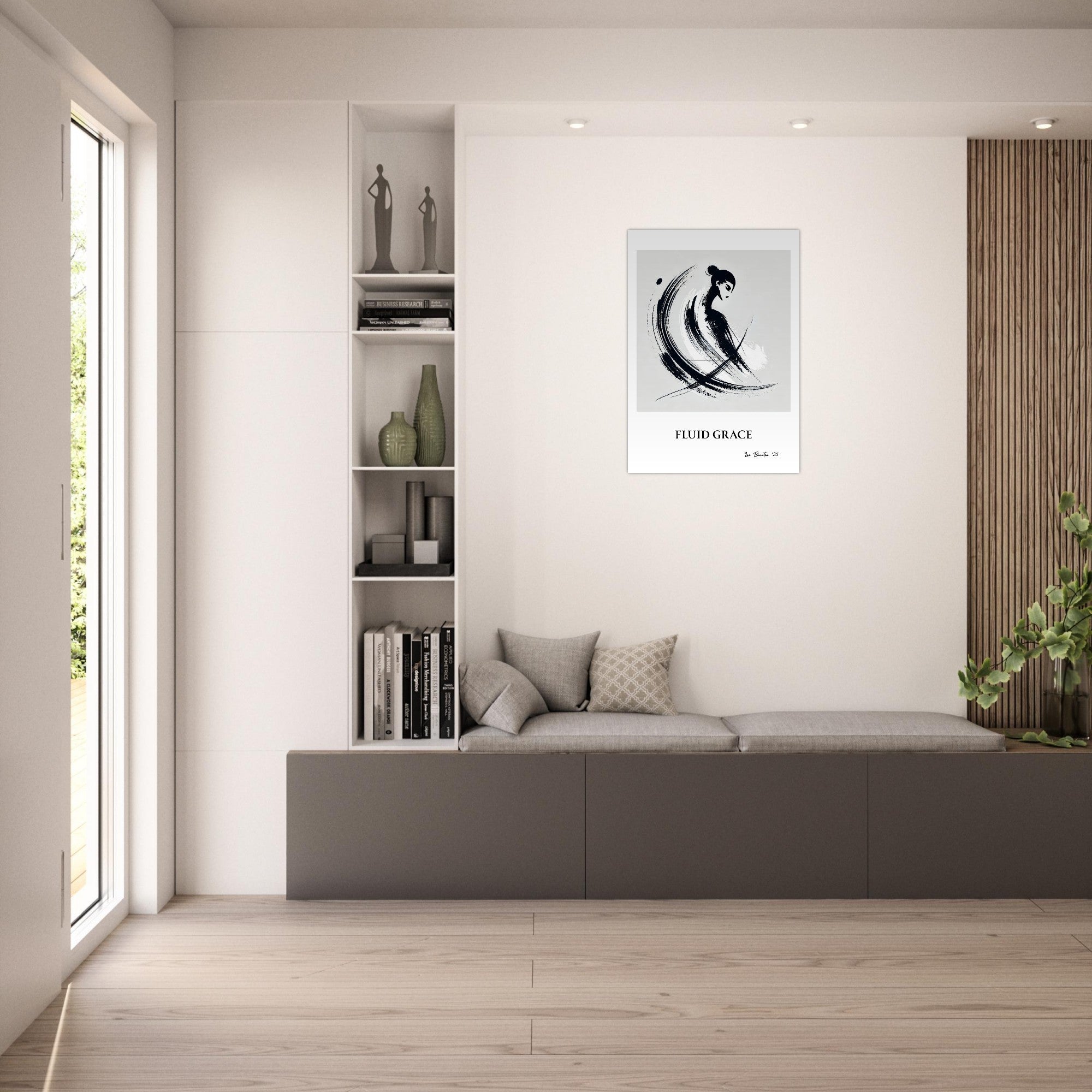 Minimalist Ink Brush Wall Art Print – Modern Abstract Black and White Poster, Japandi Decor, Contemporary Neutral Artwork