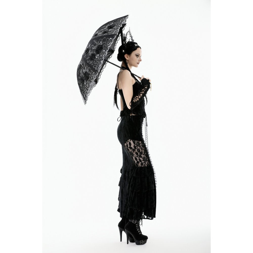Dark in Love Belladonna Embroidered Folding Parasol – Black Gothic Sunshade